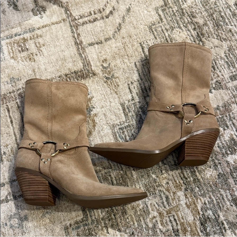 House of Harlow 1960 Taupe Suede Western Harness Boots
